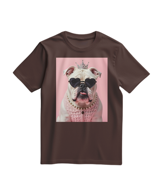 Camiseta Diva Dog Elite da Camalestore, camiseta marrom com design de cachorro Diva, vista frontal com gola e mangas curtas