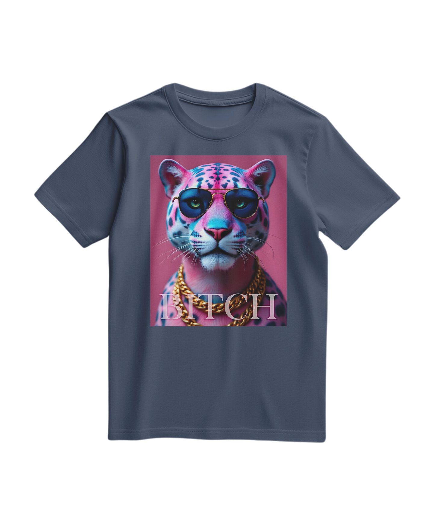 Camiseta Neon Jungle Boss da Camalestore, T-shirt azul escura com design vibrante de jungle e personagem Boss.