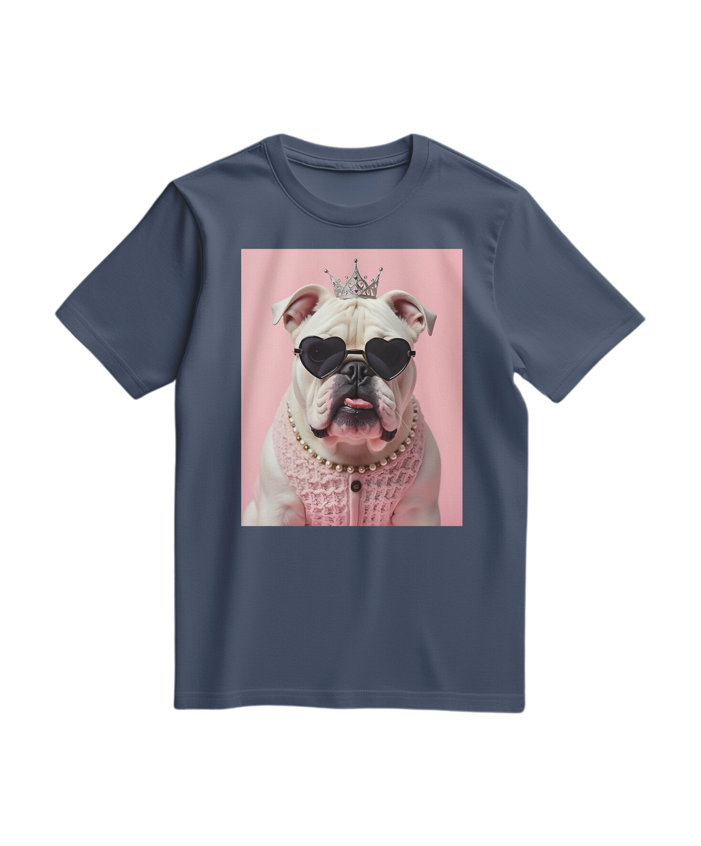Camiseta Diva Dog Elite azul escuro da Camalestore, t-shirt de algodão com estampa de cachorro, vista frontal.
