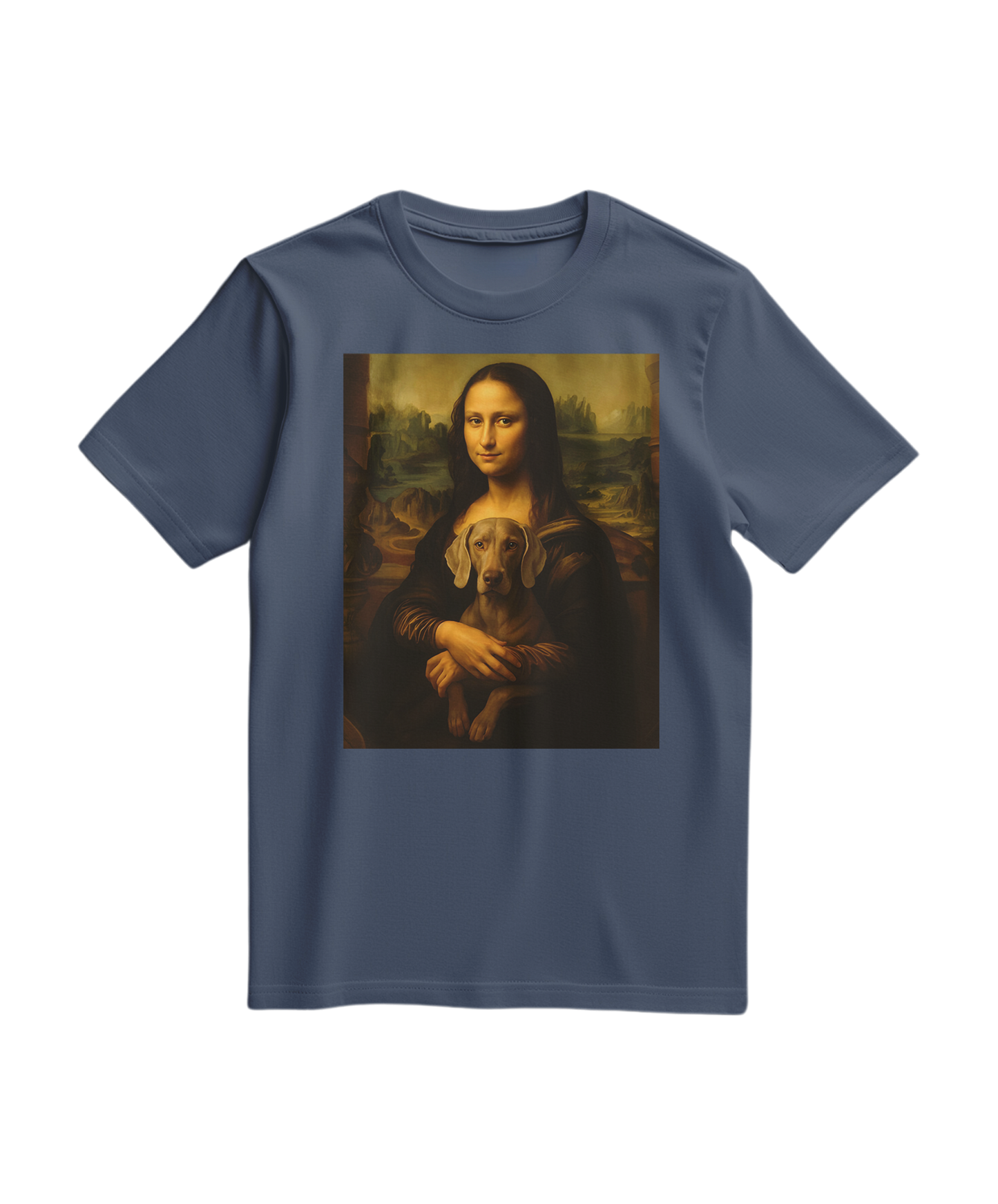 Camiseta Mona Wei azul escura, estilo casual, feita pela marca Camalestore, exibida em uma imagem de frente.