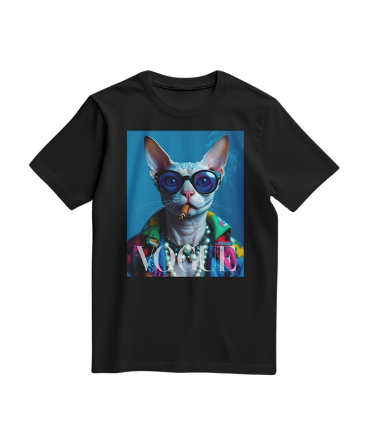 Camiseta preta Neo-Sphynx Studio da Camalestore, vista frontal, com design minimalista e detalhes visíveis na imagem.