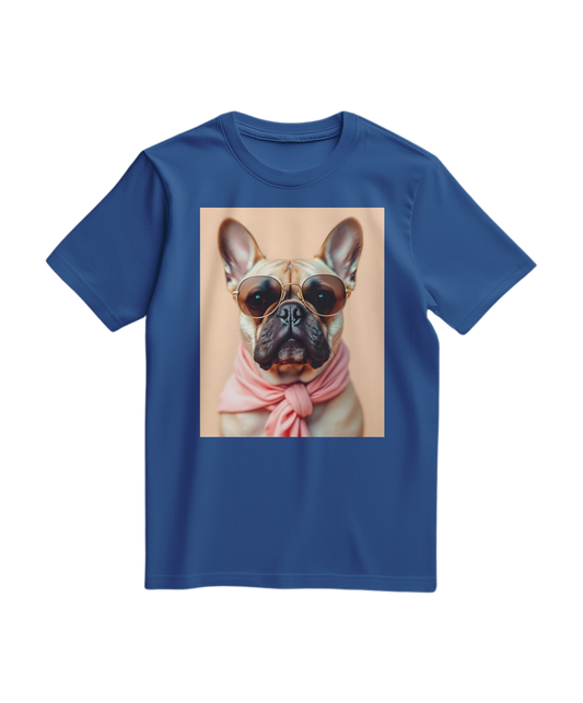 Camalestore T-shirt Royal Muse azul, camiseta de algodão com design moderno, vista frontal com gola e mangas curtas