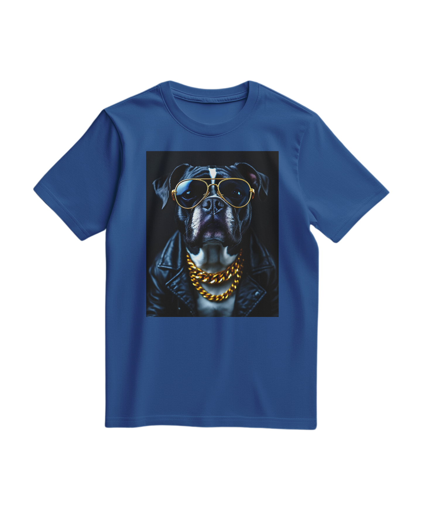T-shirt Golden Rocker azul royal da Camalestore, com design moderno e confortável, tecido macio e ajuste casual.