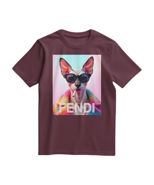 Camalestore camiseta Sphynx Prism vinho, estampa colorida e detalhes visíveis em tecido confortável, ideal para estilo casual.
