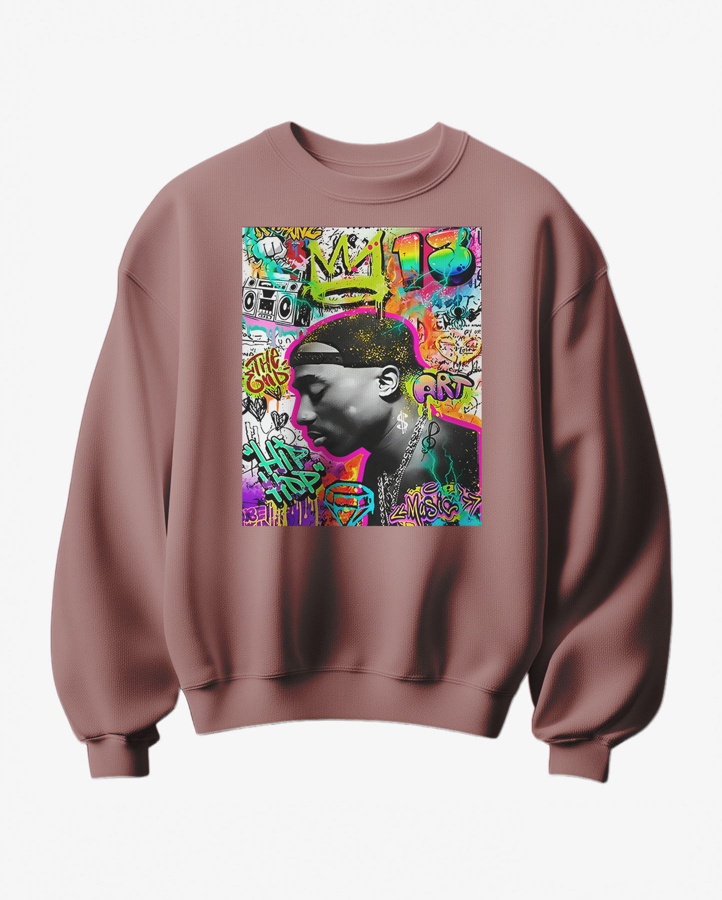 Sweatshirt Camalestore com estampa de graffiti de uma coroa, casual e confortável, em tecido de algodão com design urbano.