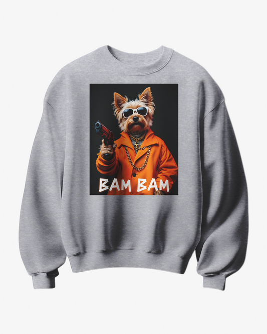 Sweatshirt Camalestore Bam Bam com design casual, tecido confortável e corte moderno em tom cinza claro.