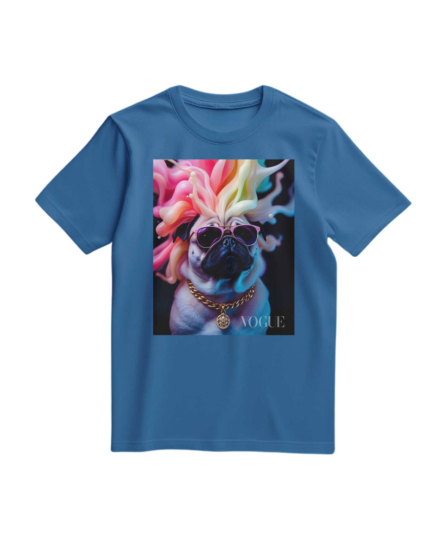 Camiseta Pug Chromatic Elite da Camalestore em azul royal claro, com estampa de pug e design moderno.