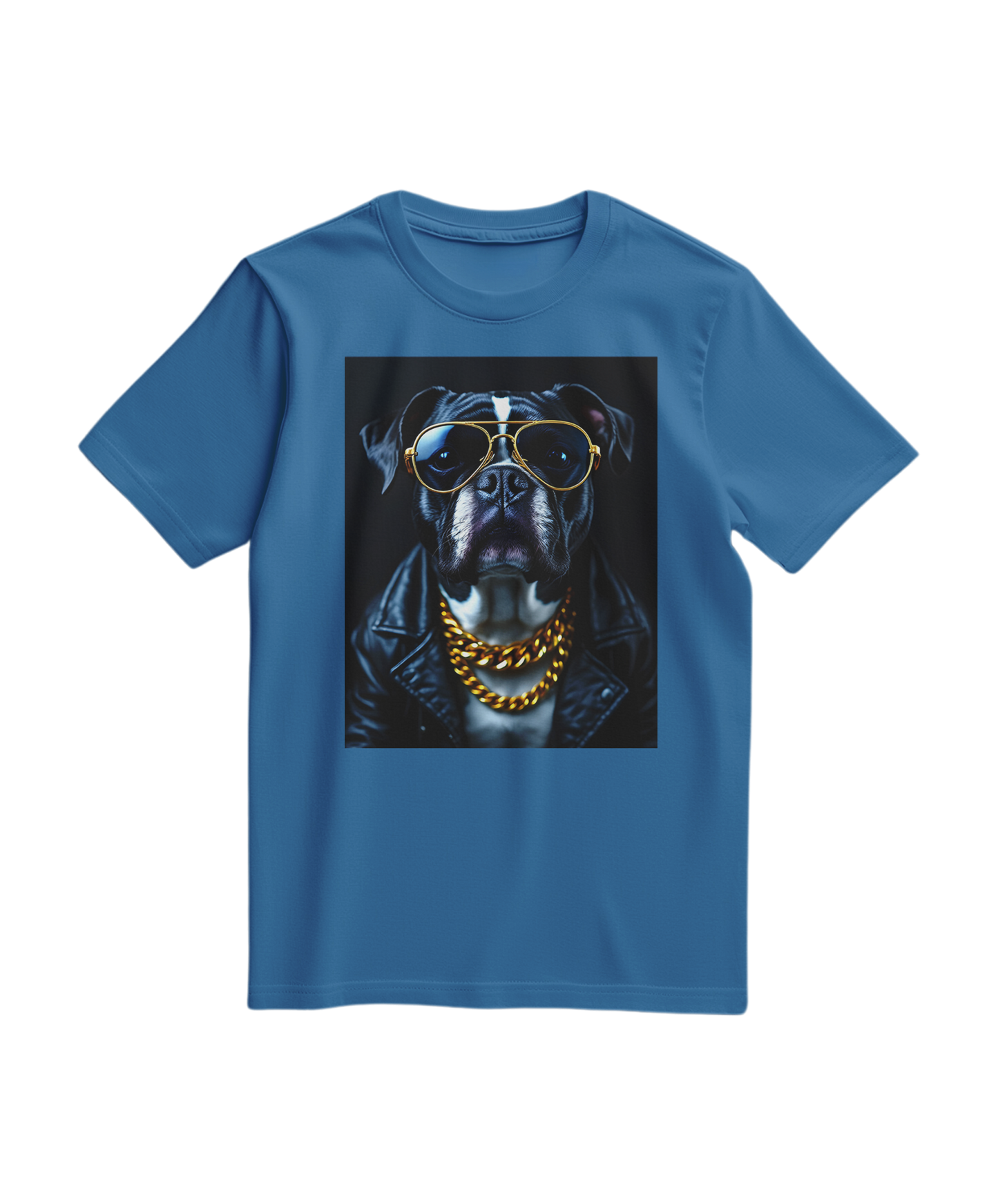 T-shirt Golden Rocker da Camalestore em azul royal claro, com design gráfico no centro e corte confortável.