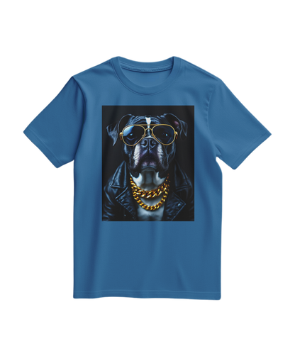 T-shirt Golden Rocker da Camalestore em azul royal claro, com design gráfico no centro e corte confortável.