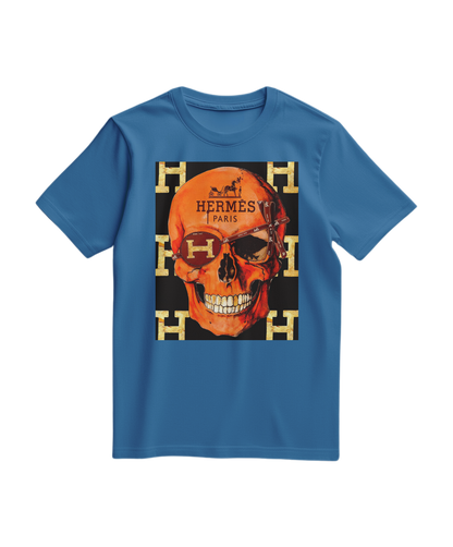 Camiseta T-shirt Iconic Skull da Camalestore em azul royal claro, com estampa de caveira em estilo 3D.
