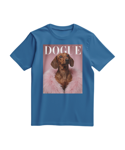 Camiseta Dachshund Muse azul royal leve, tecido confortável, com estampa de cão na frente, para um visual casual e estiloso.