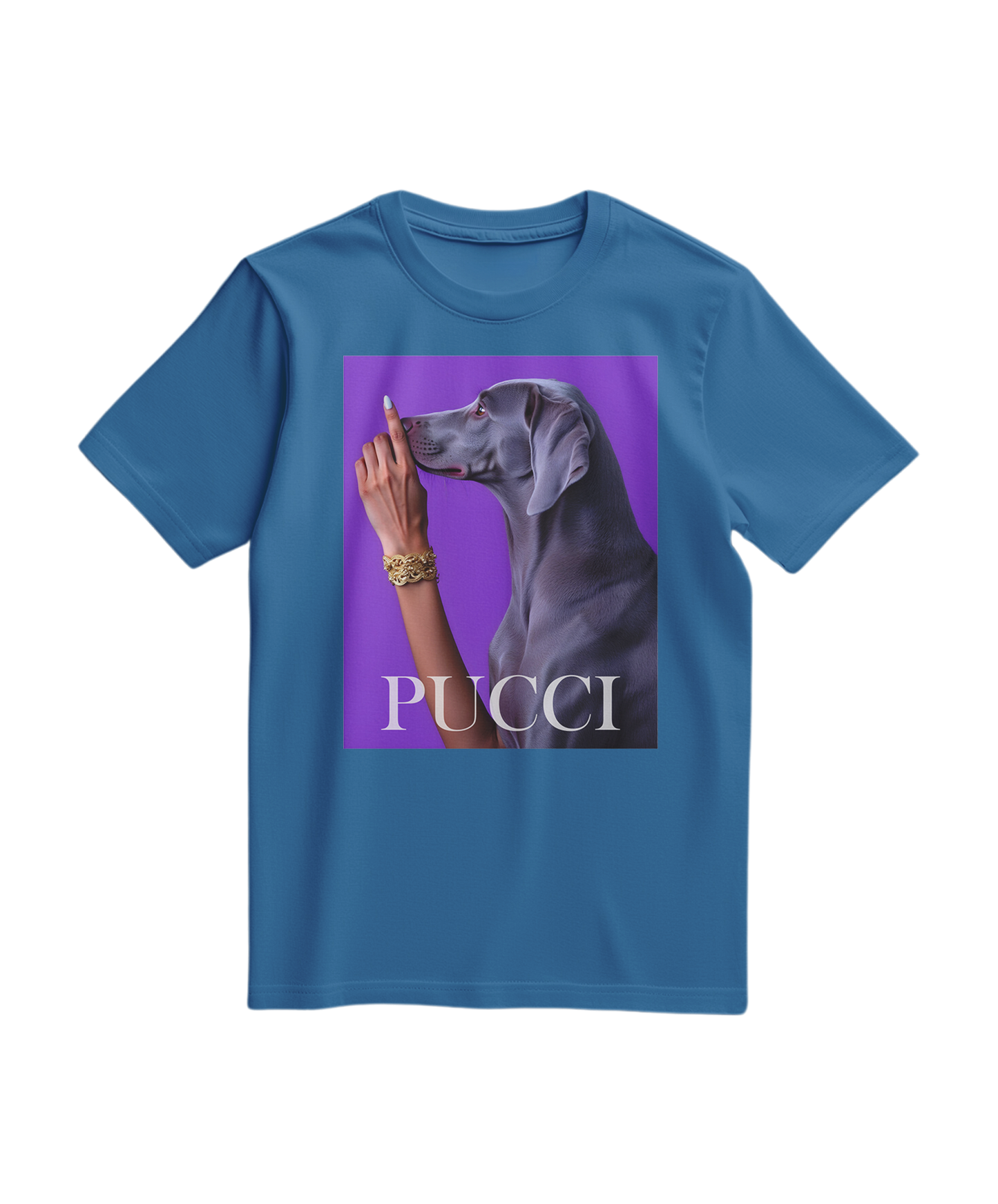 Camiseta Pucci Violet da Camalestore em azul claro, com design vibrante e estilo casual.