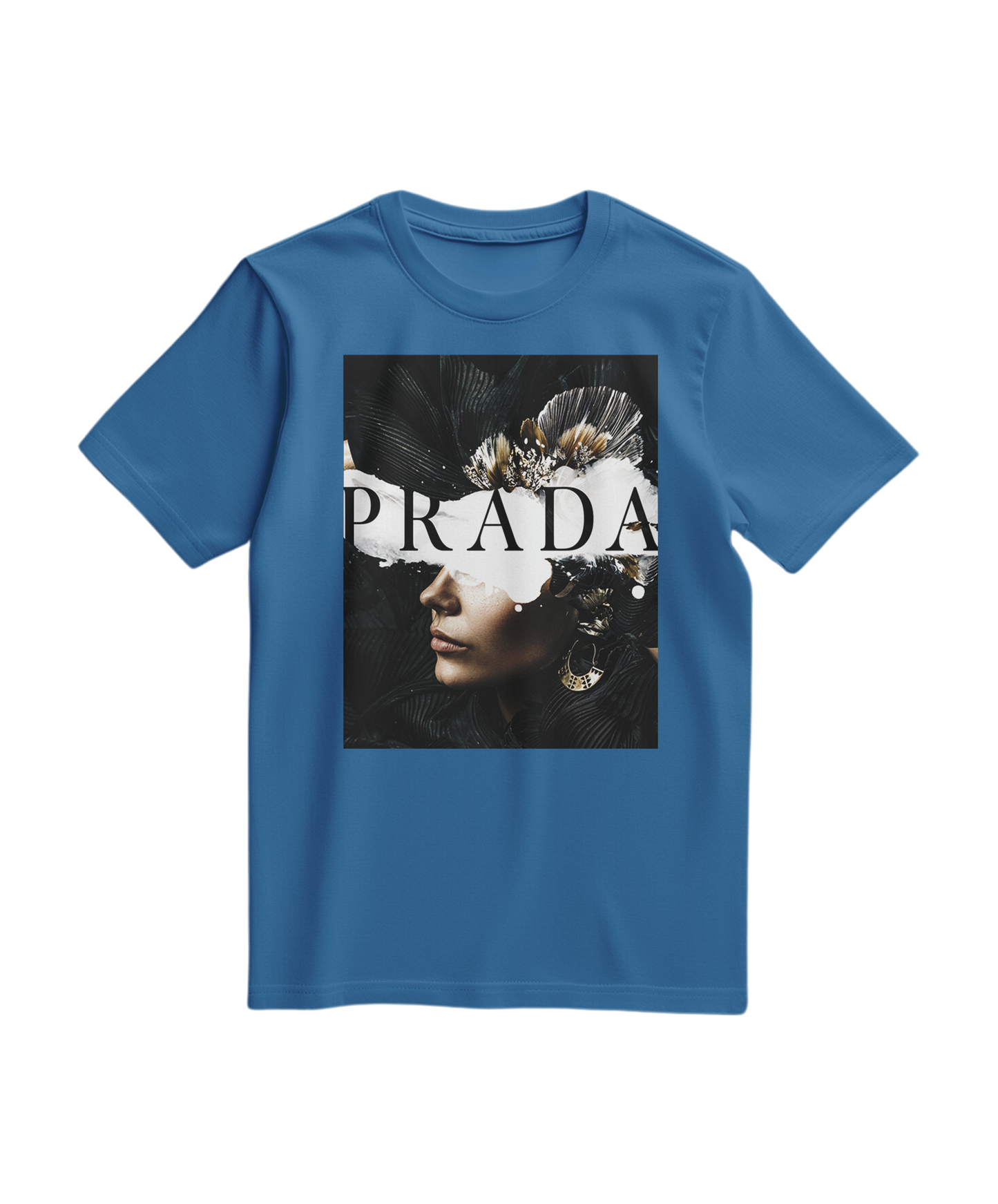 Camalestore camiseta Shadow Muse azul royal claro, com design estilizado, vista frontal exibindo detalhes da estampa.