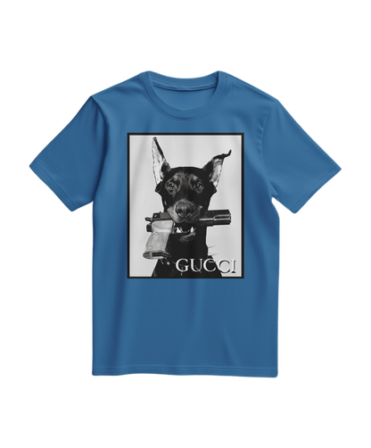 Camiseta azul royal com estampa de cachorro da marca Camalestore, camiseta casual de algodão para pets ou fãs de cães.