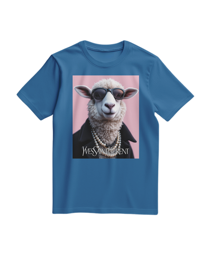 Camalestore camiseta azul royal clara com ícone de ovelha de pérola, design moderno e confortável para o dia a dia.