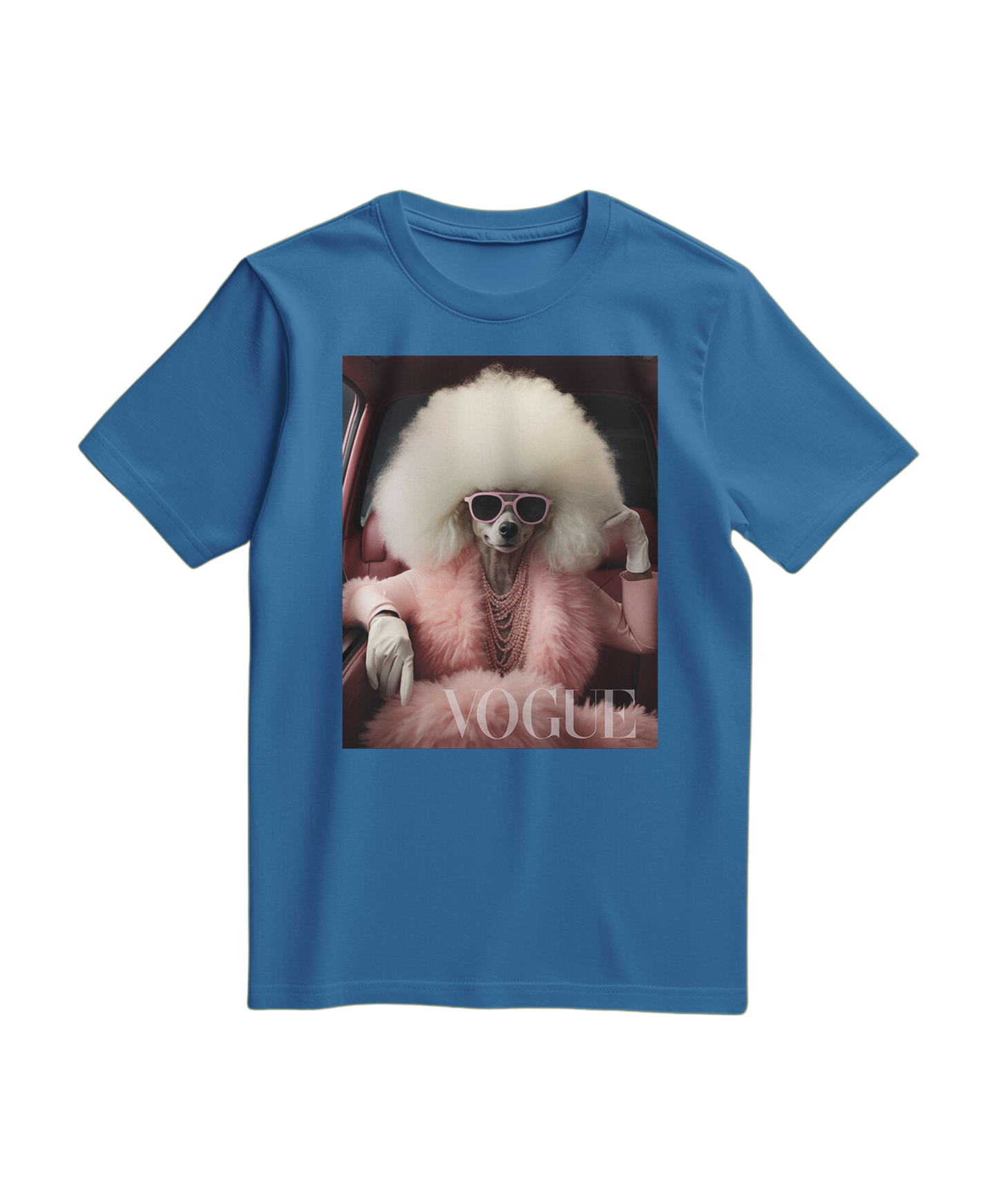 Camalestore camiseta azul claro com estampa de poodle glam, tecido confortável e estilo moderno.