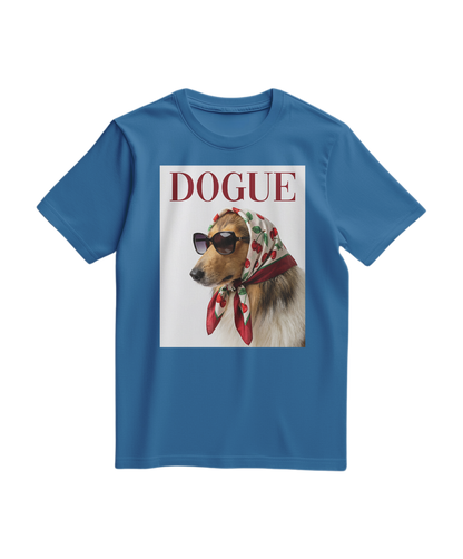 T-shirt vintage Dogue Muse de cor azul royal claro com estampa de cachorro, da marca Camalestore.