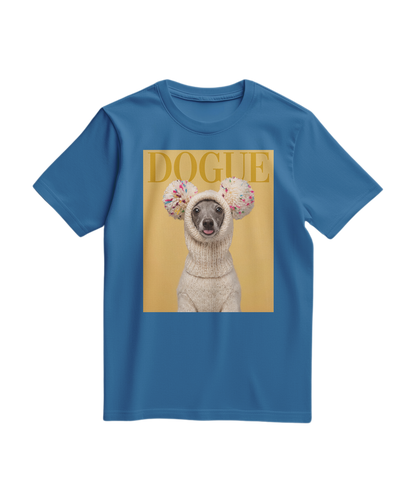 Camiseta azul royal com estampa de cachorro Dogue, estilo casual, de marca Camalestore, vista em fundo branco.
