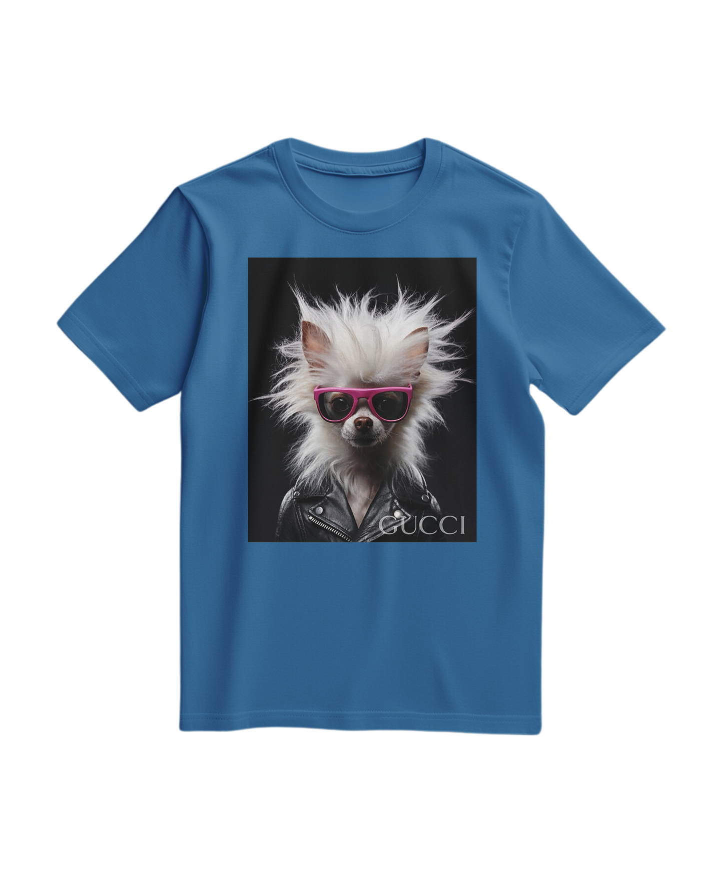 Camiseta Rebel Fur da Camalestore em azul royal claro, com design moderno e confortável, vista frontal da peça.