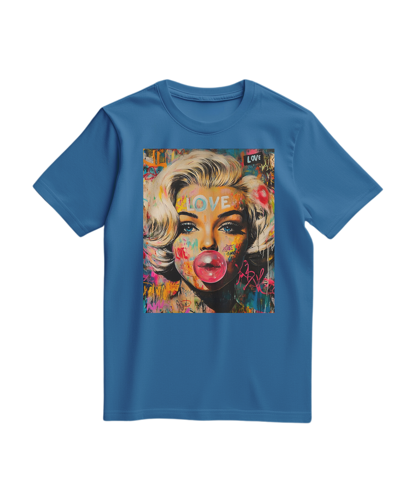 Camiseta Marilyn Pop Rebel da Camalestore em azul royal claro, com estampa moderna e estilo casual para o dia a dia.