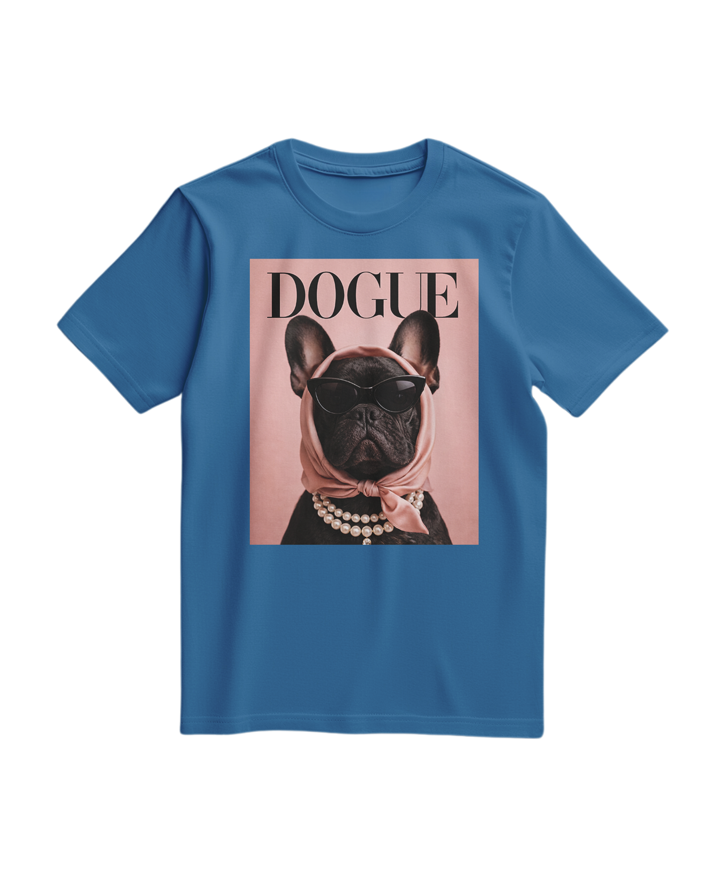 Camiseta T-shirt The Frenchie Muse azul royal claro, estilo casual, feita pela marca Camalestore, com design moderno.