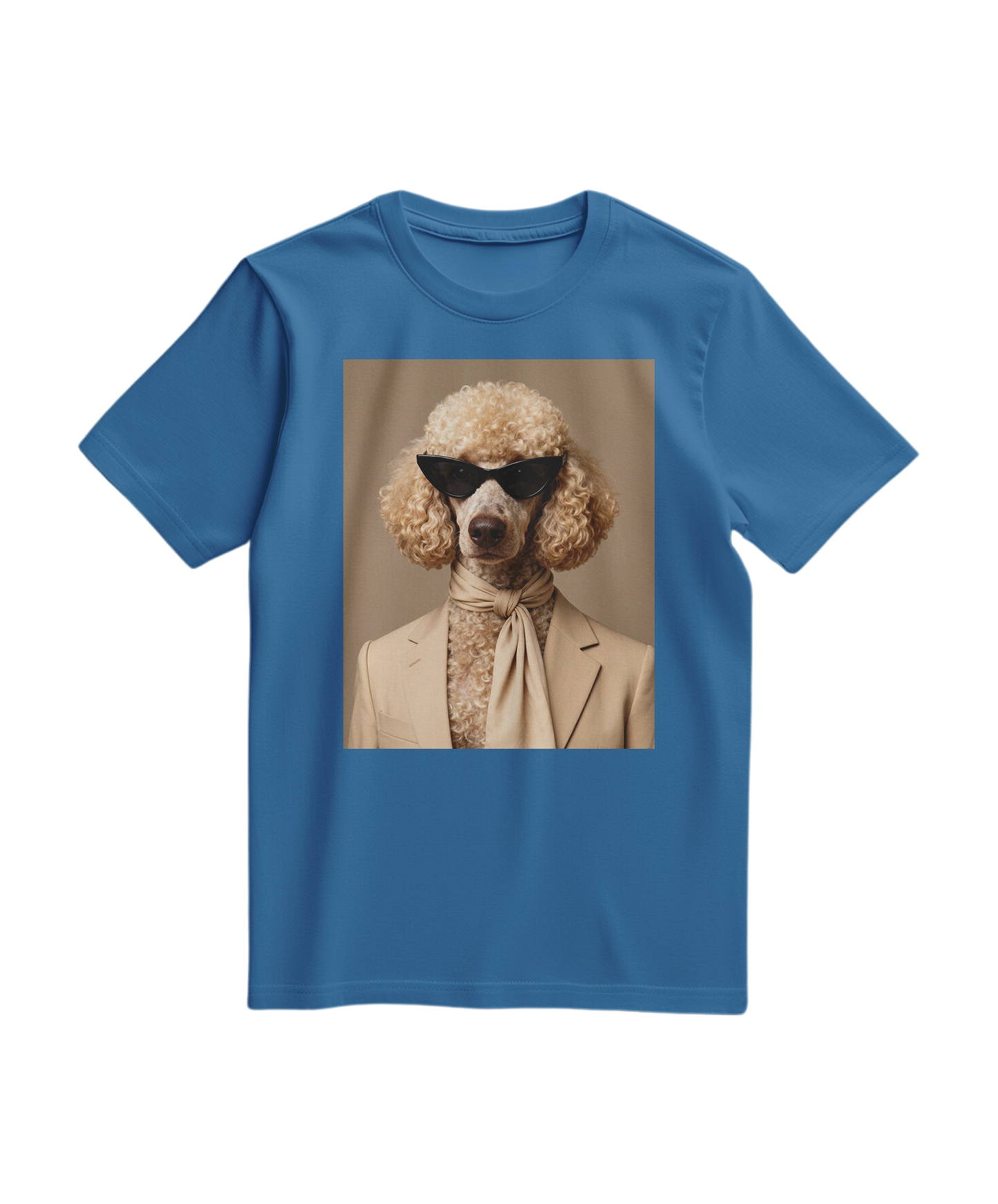 Camiseta T-shirt Poodle Tailor azul royal clara, confortável e casual, com design exclusivo, da marca Camalestore