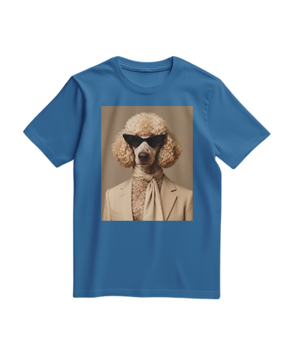 Camiseta T-shirt Poodle Tailor azul royal clara, confortável e casual, com design exclusivo, da marca Camalestore