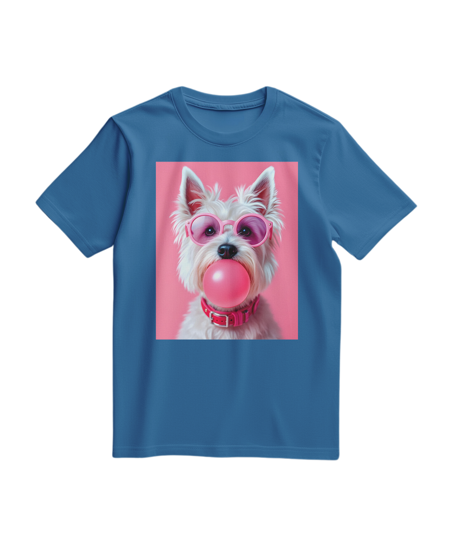 Camiseta Bubble Terrier da Camalestore em azul royal claro, com estampa do cachorro na frente, confortável e casual.