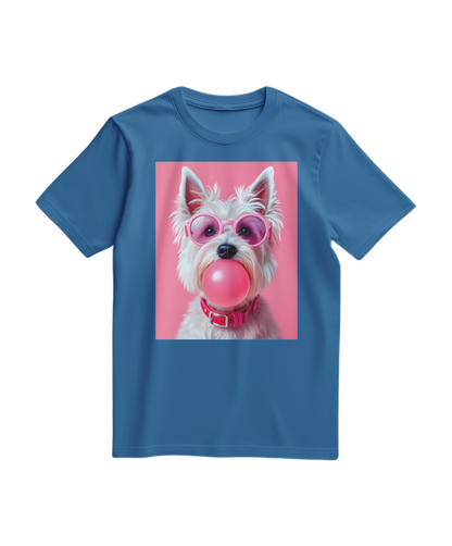 Camiseta Bubble Terrier da Camalestore em azul royal claro, com estampa do cachorro na frente, confortável e casual.