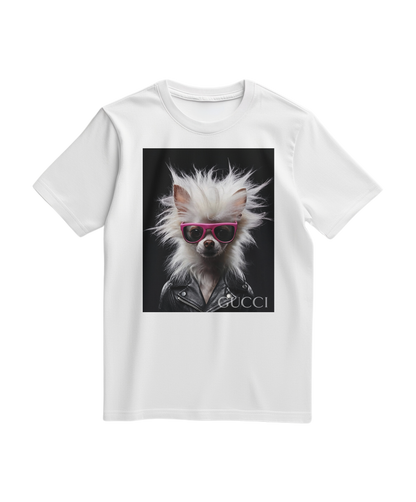 Camalestore T-shirt Rebel Fur branca, de algodão, com estampa moderna e confortável, vestuário casual para o dia a dia.