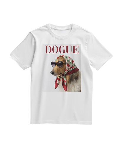 T-shirt vintage Dogue Muse branco da Camalestore com design retrô de cão na frente, tecido confortável e estilo casual.