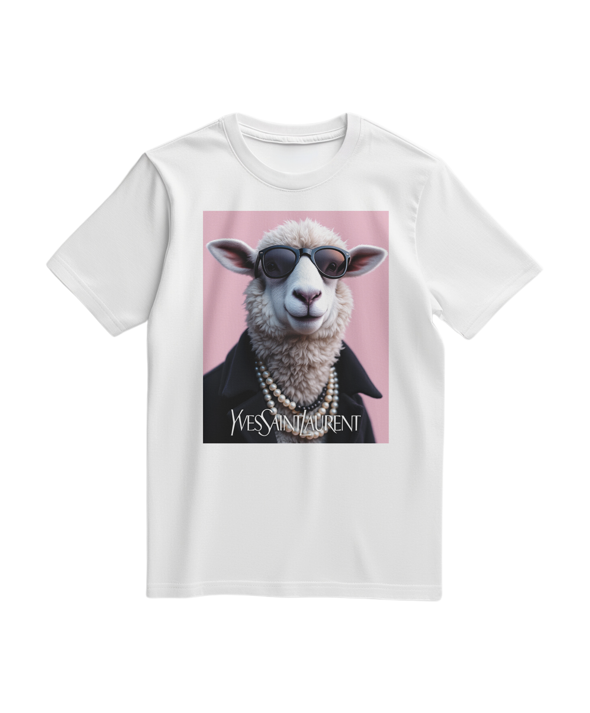 Camalestore camiseta branca com ícone de ovelha com pérola, design minimalista e confortável para o dia a dia.