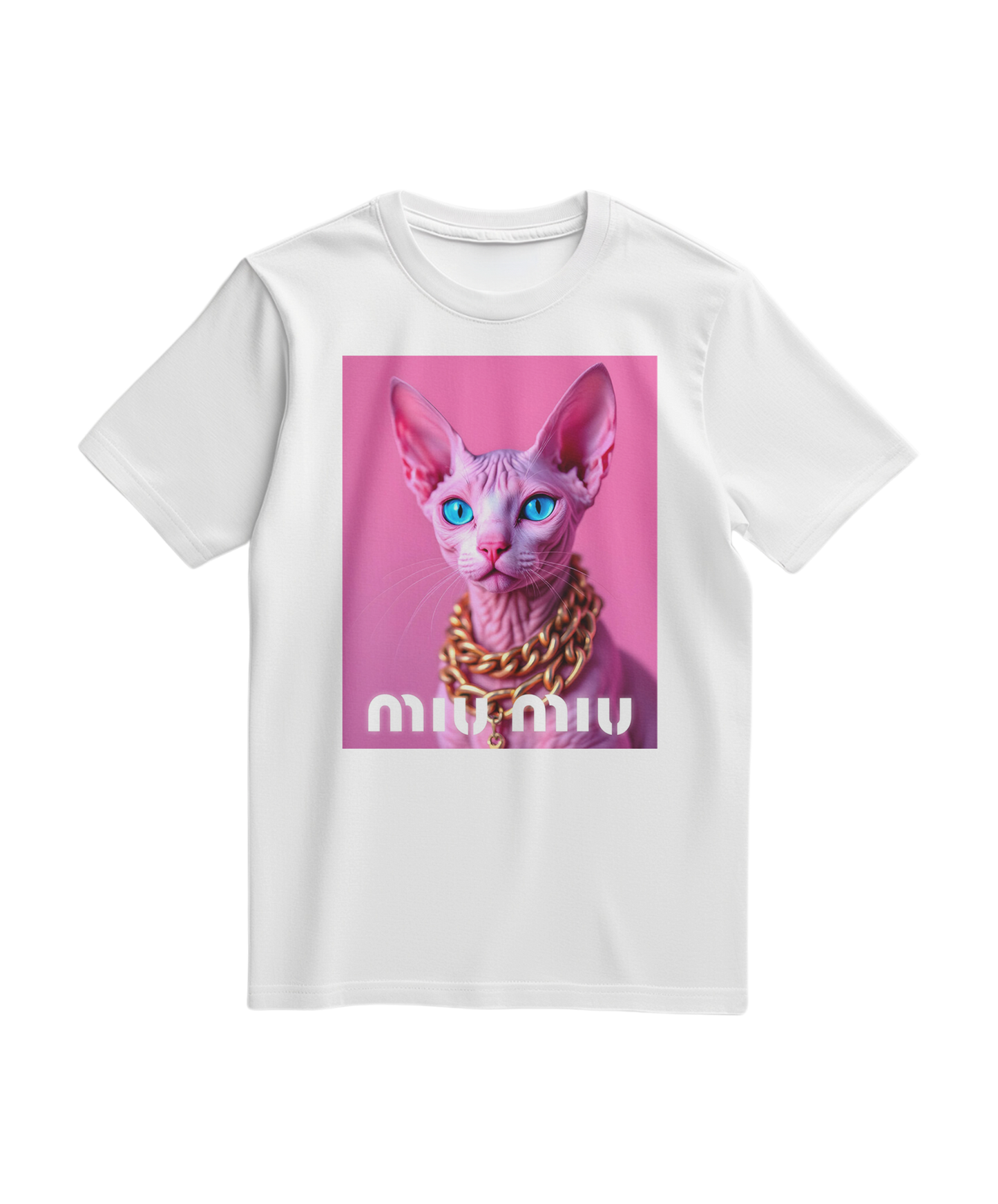 Camiseta rosa com estampa de esfinge dourada, estilo casual, feita pela Camalestore, mostrada em fundo branco.