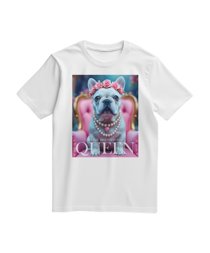 Camiseta branca Camalestore com estampa de cão Frenchie, estilo casual, exibida na imagem.