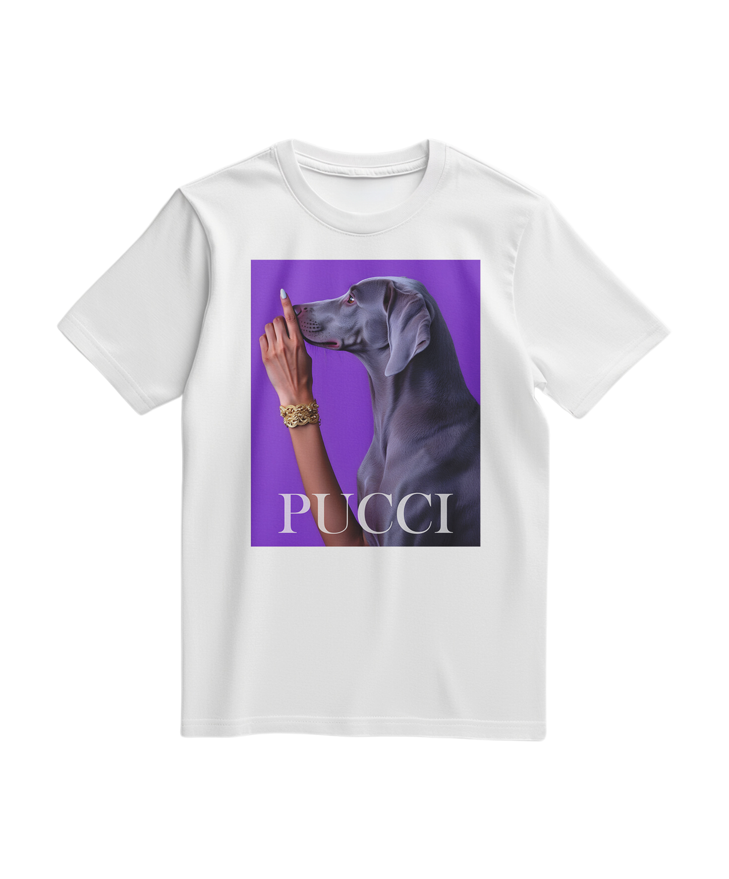 Camalestore T-shirt Pucci Violet branca, com estampa colorida e detalhes de moda, feita de algodão confortável.