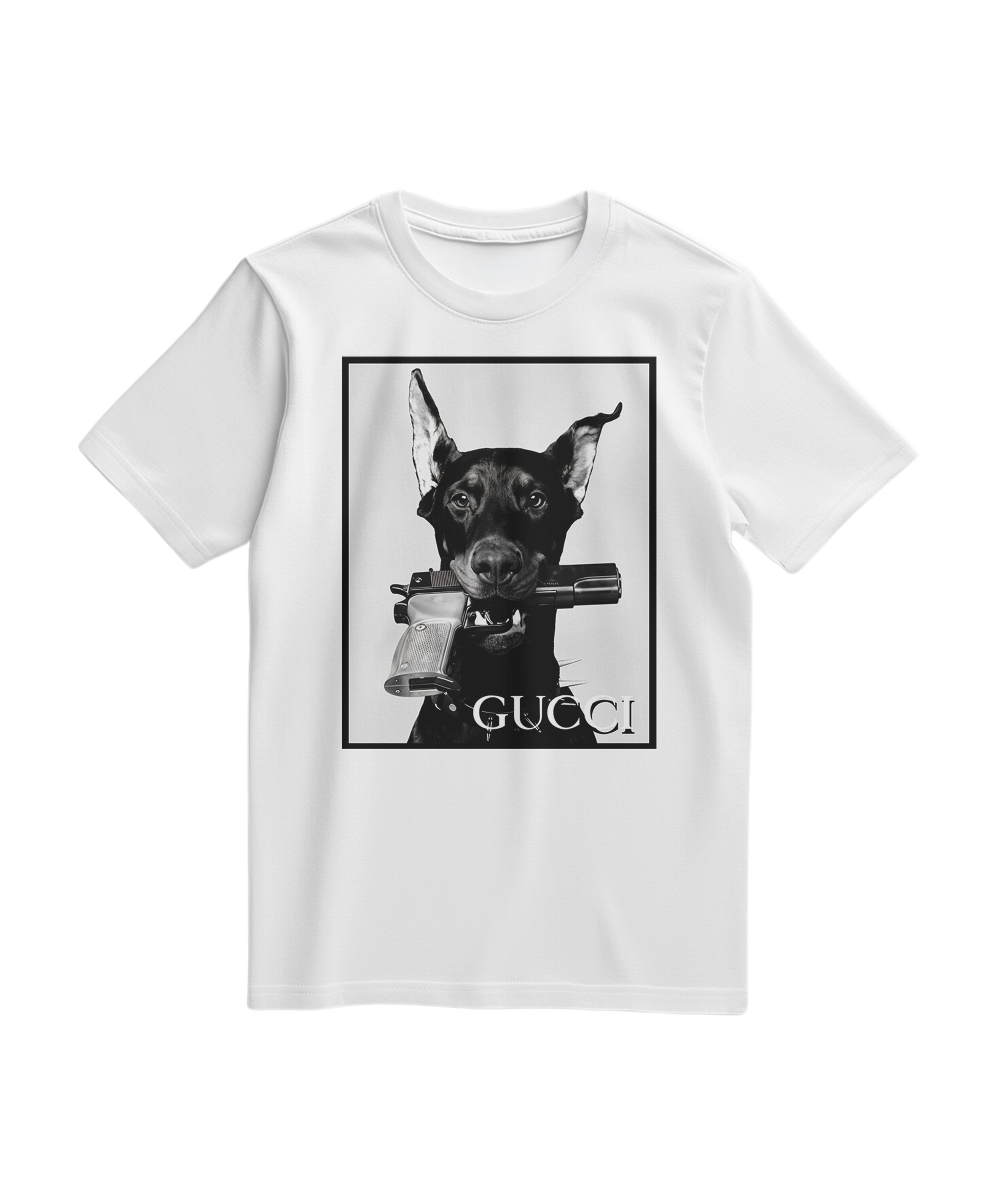Camiseta branca Dog Amunition da Camalestore, camiseta de algodão com estampa de cachorro e texto divertido.