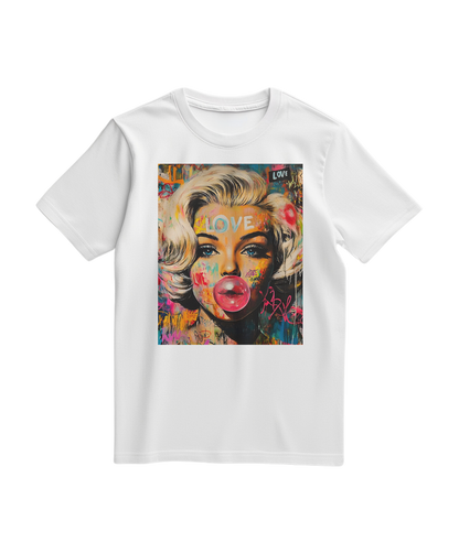 Camiseta Marilyn Pop Rebel branca da Camalestore com estampa de Marilyn Monroe em estilo pop art.