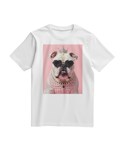 Camalestore T-shirt Diva Dog Elite branca, t-shirt de algodão com estampa de cachorro elegante e confortável.