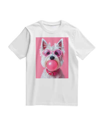 Camiseta Bubble Terrier branca da Camalestore, com estampa de cachorro na frente, confeccionada em algodão confortável.