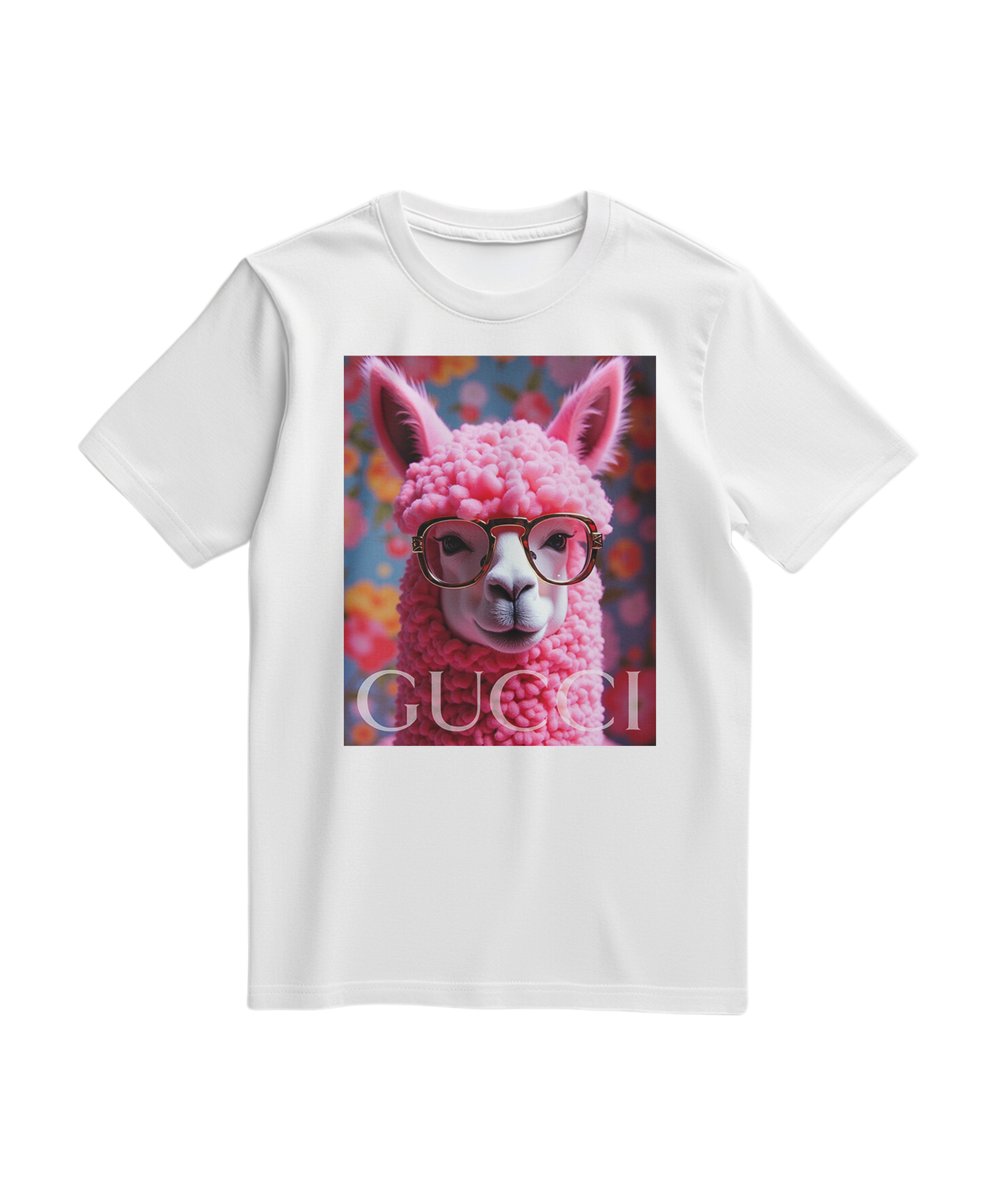 T-shirt branca Camalestore com ícone de alpaca na frente, tecido confortável e design casual para uso diário.