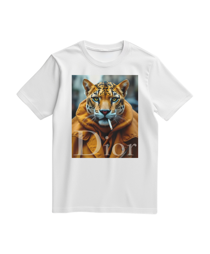 Camiseta branca Jaguar Raw da Camalestore, com estampa de jaguar em destaque na frente, estilo casual e confortável.