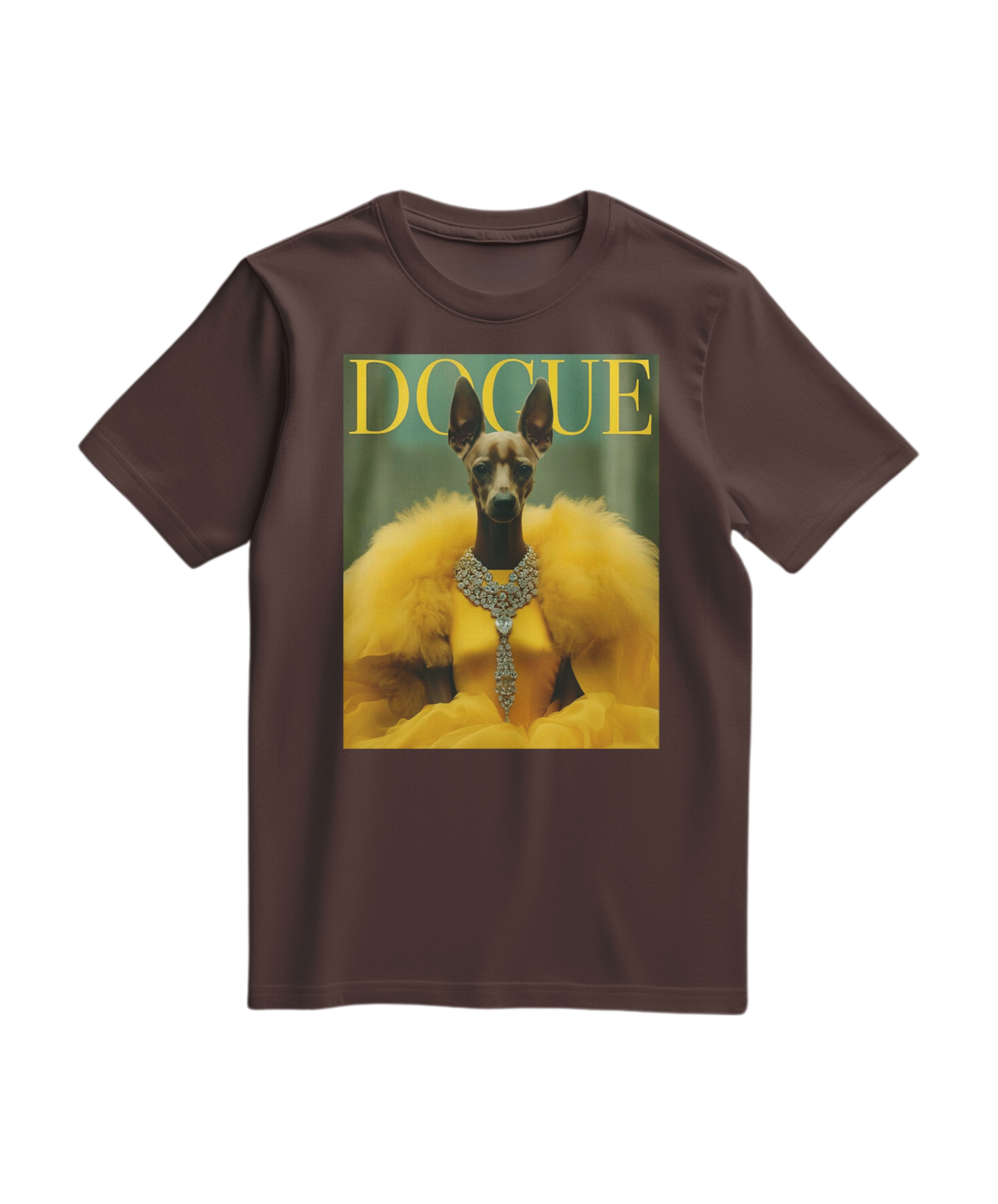 Camiseta T-shirt Dogue Majestic em tom castanho, com estampa de cachorro, para estilo casual e confortável.