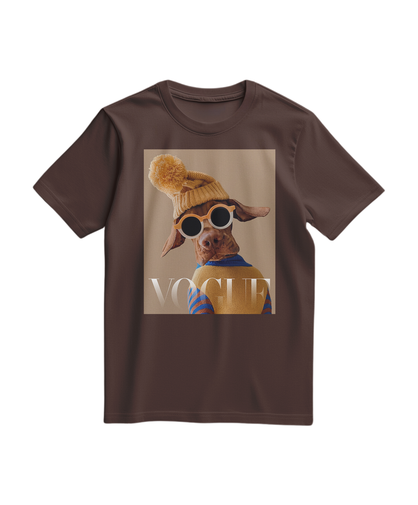 Camiseta Crimson Aviator da Camalestore, T-shirt casual marrom com detalhe de aviador, vista frontal.