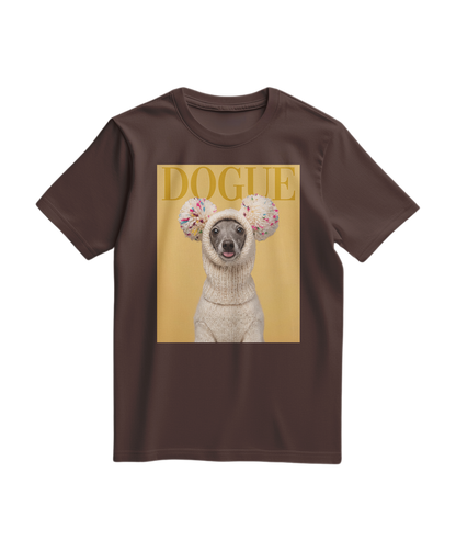 Camiseta Dogue Balaclava da Camalestore, confortável, com estampa de cão, cor castanho, vista frontal da peça.