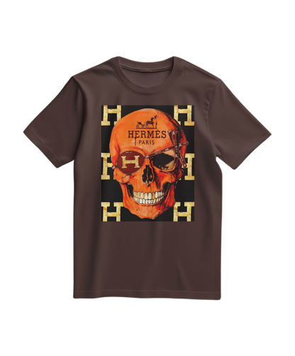 Camalestore camiseta cinza com estampa de caveira icônica, confortável e de estilo casual.