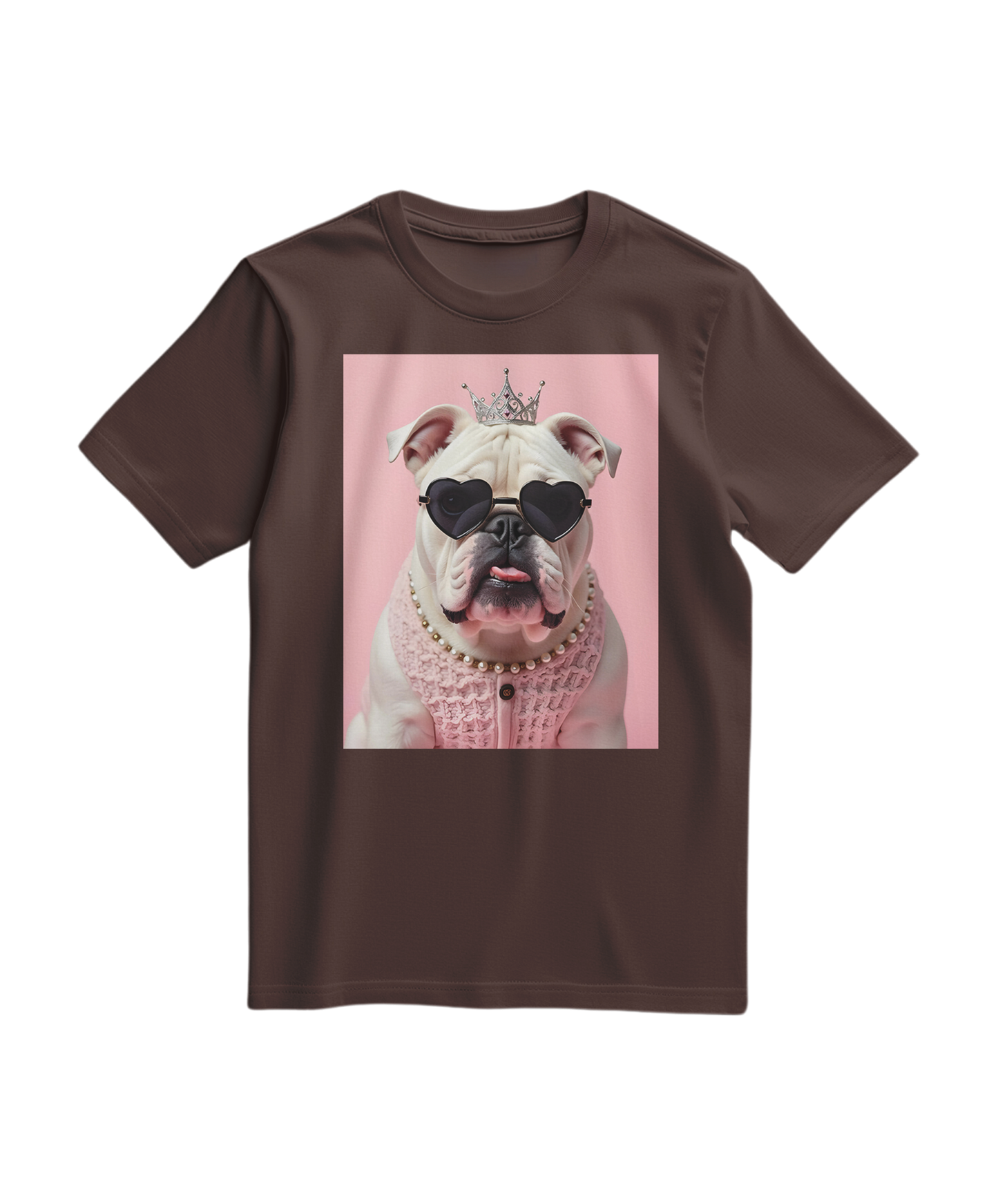 Camiseta Diva Dog Elite da Camalestore, camiseta marrom com design de cachorro Diva, vista frontal com gola e mangas curtas