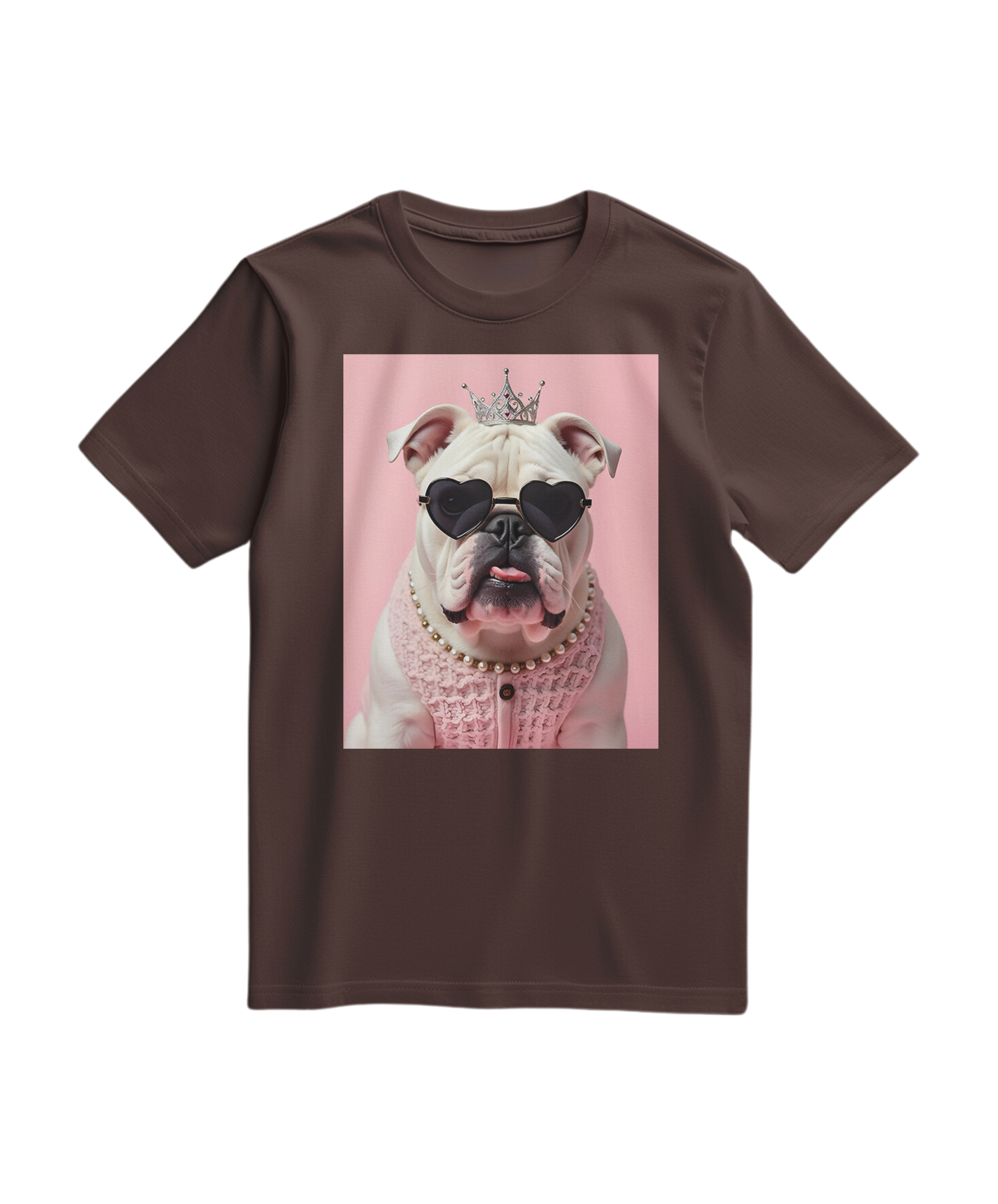 Camiseta Diva Dog Elite da Camalestore, camiseta marrom com design de cachorro Diva, vista frontal com gola e mangas curtas