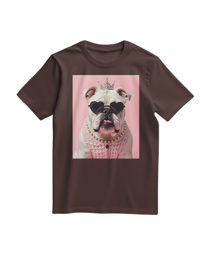 Camiseta Diva Dog Elite da Camalestore, camiseta marrom com design de cachorro Diva, vista frontal com gola e mangas curtas