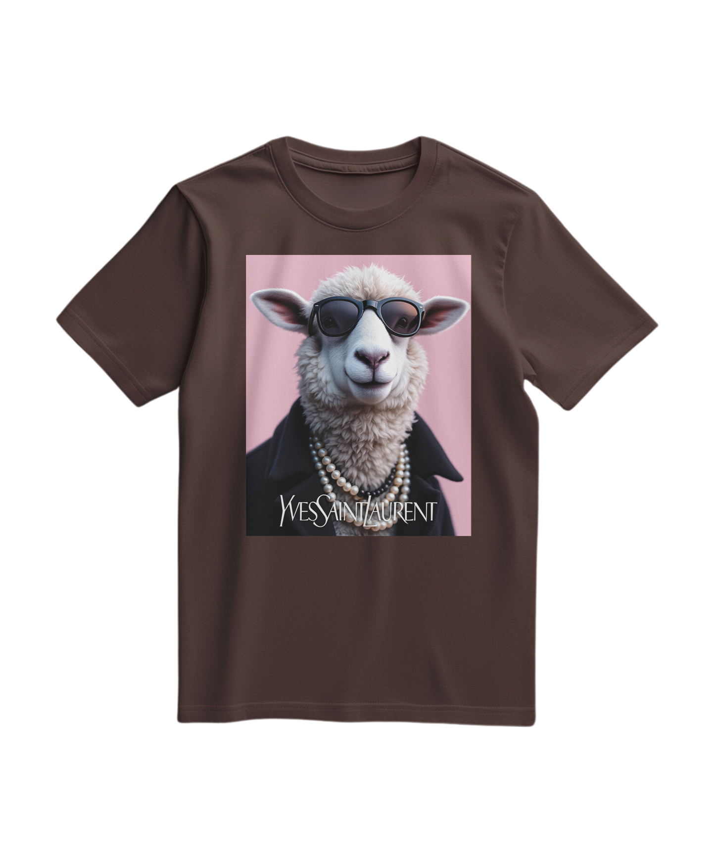 Camiseta marrom da Camalestore com ícone de ovelha de pérola, design casual e confortável para o dia a dia.