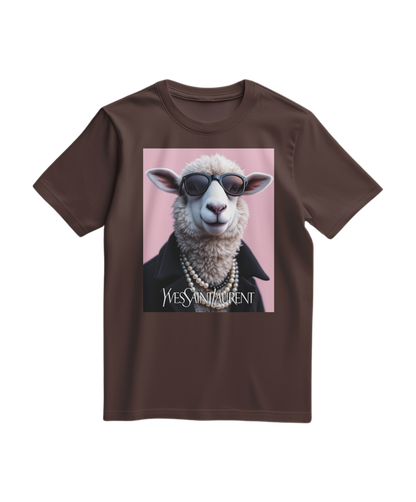 Camiseta marrom da Camalestore com ícone de ovelha de pérola, design casual e confortável para o dia a dia.